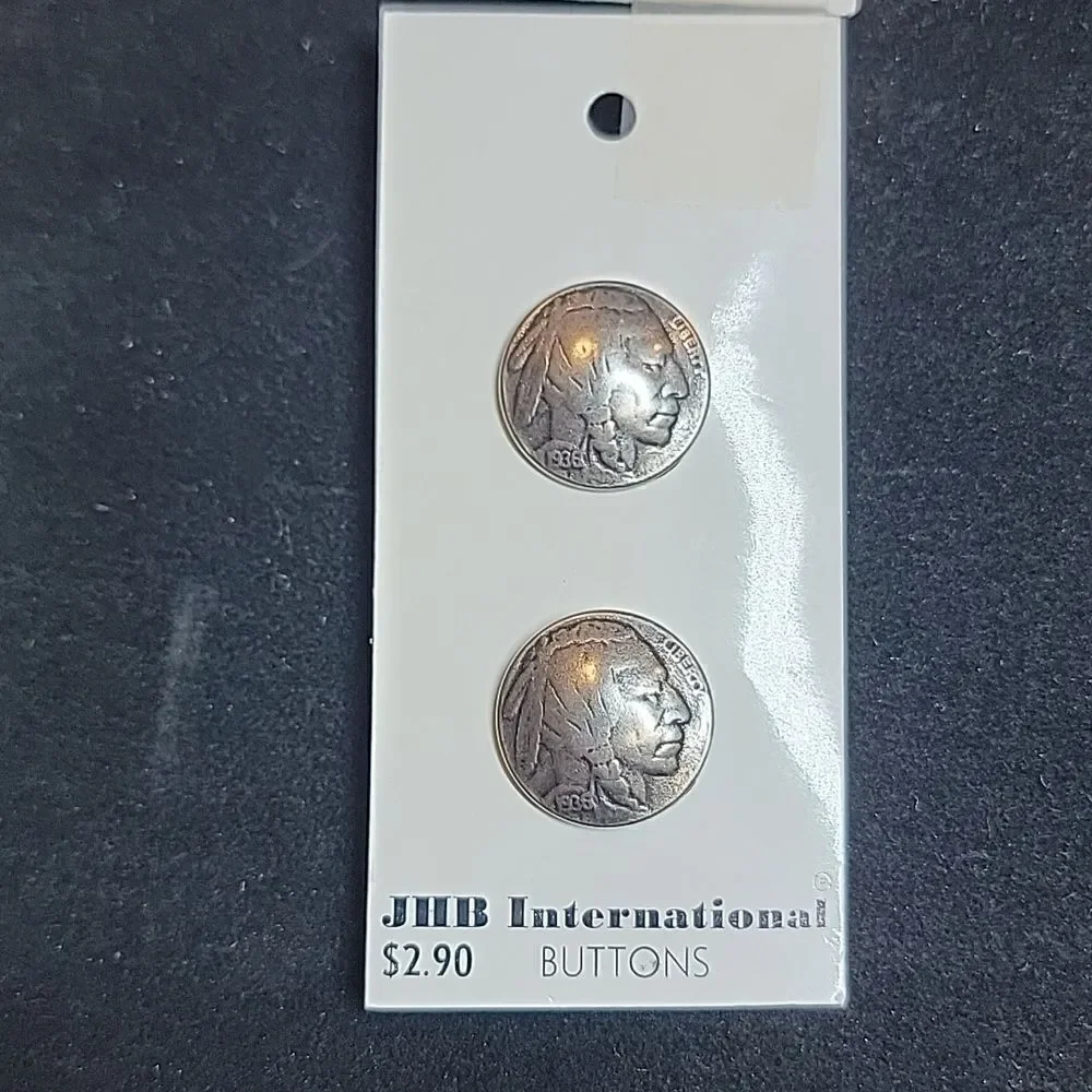 Vintage JHB International Buffalo Nickel Silver Tone Buttons #90558